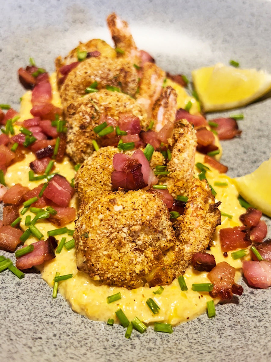 Breaded Shrimps and Corn Purée – Les sauces Firebarns