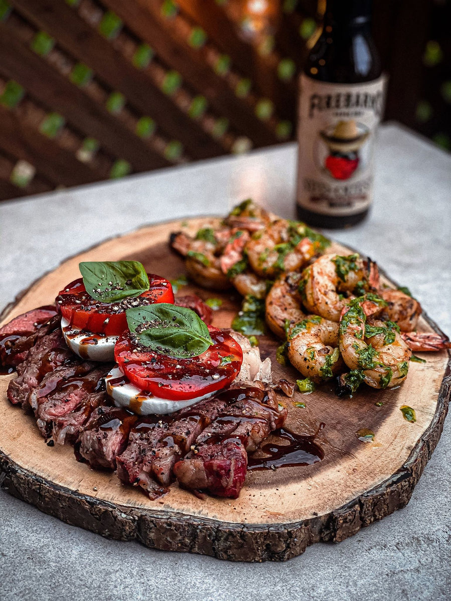 RECIPE RIBEYES CAPRESE FIREBARNS SOUTHWEST &amp; GRILLED SHRIMPS – Les sauces Firebarns