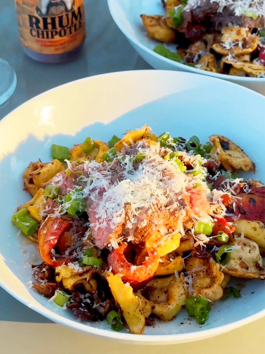 Surf & Turf Tortellini on the Griddle – Les sauces Firebarns