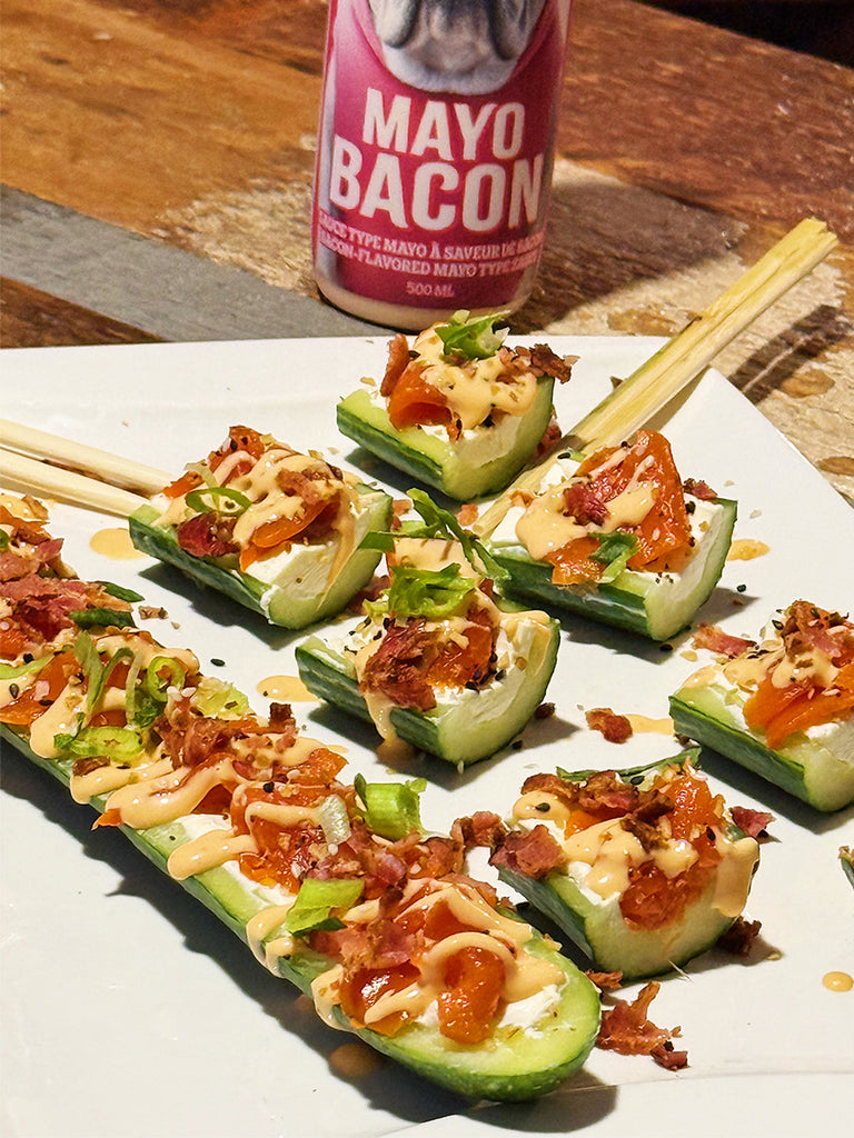 bateaux concombres saumon fumé fromage crème mayo bacon firebarns