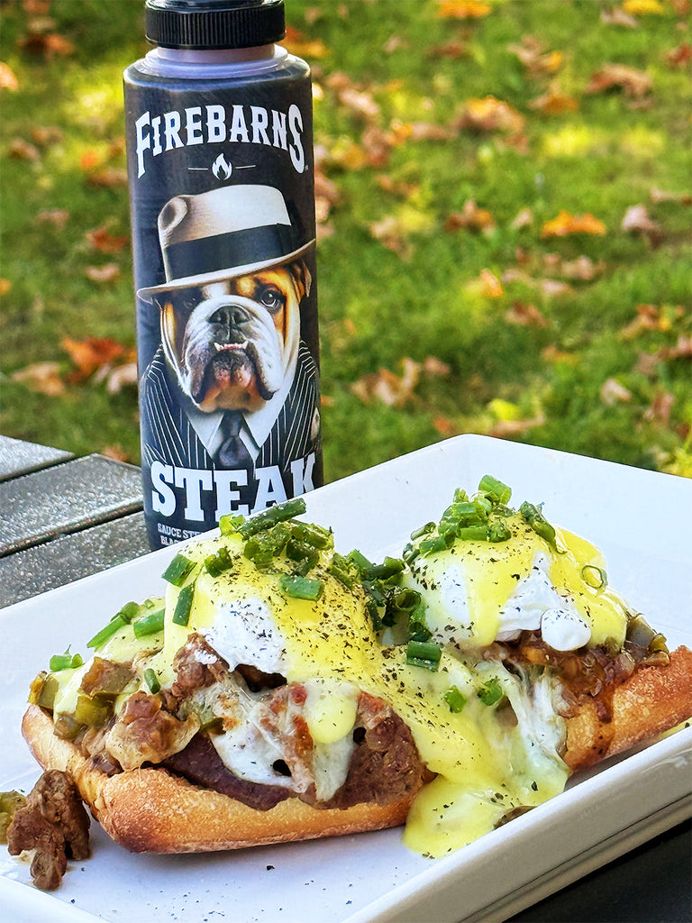oeufs bénédictine philly cheesesteak sauce bbq steak